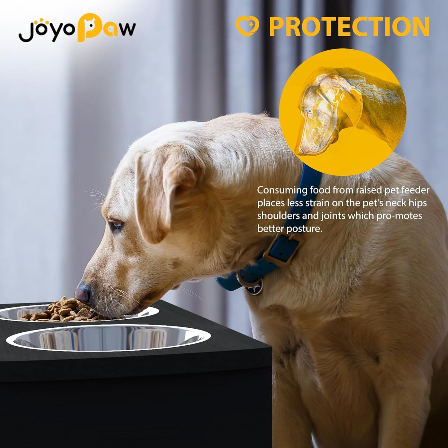 Elevated Dog Bowls, Bamboo Raised Dog Bowl for Large Dogs & Medium Dogs, with 2 Stainless Steel Bowls (10'' Tall–48 oz Bowl)