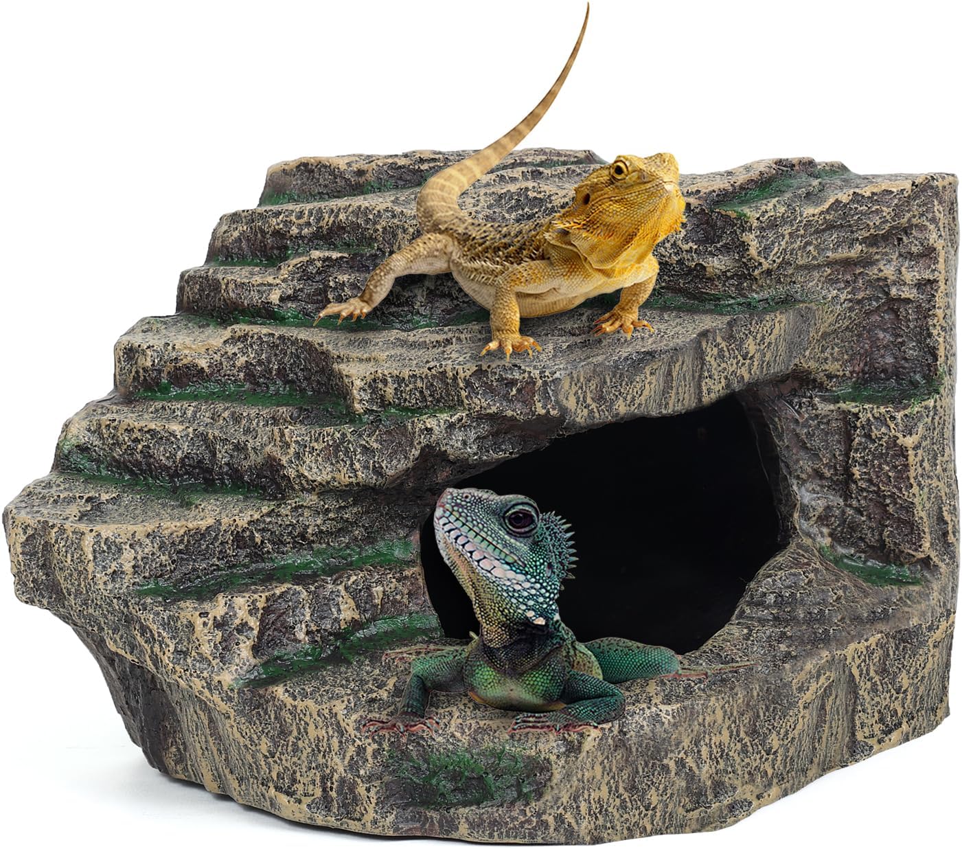 Beared Dragon Tank Accessories for Adults, Snake Hide, Reptile Tank Accessories, Perfect Natural Large Reptile Hide, Professional Turtle Basking Platform (E-Large)