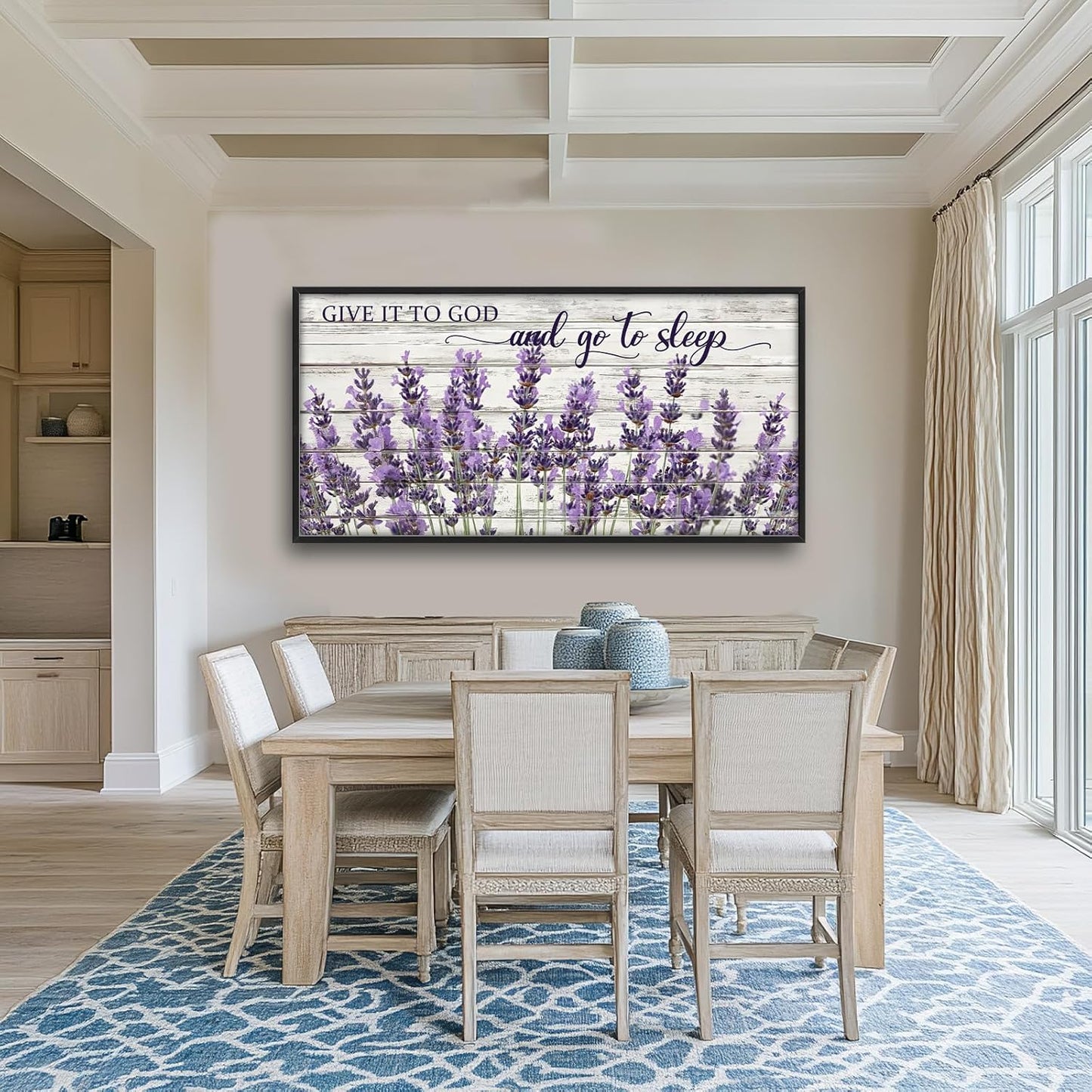 Large Lavender Wall Art for Living Room, Framed Oversized Rustic Floral Wall Decor Christian Give It To God Canvas Painting Modern Artwork for Living Room Bathroom Bedroom Office Dining Room 60"x30"