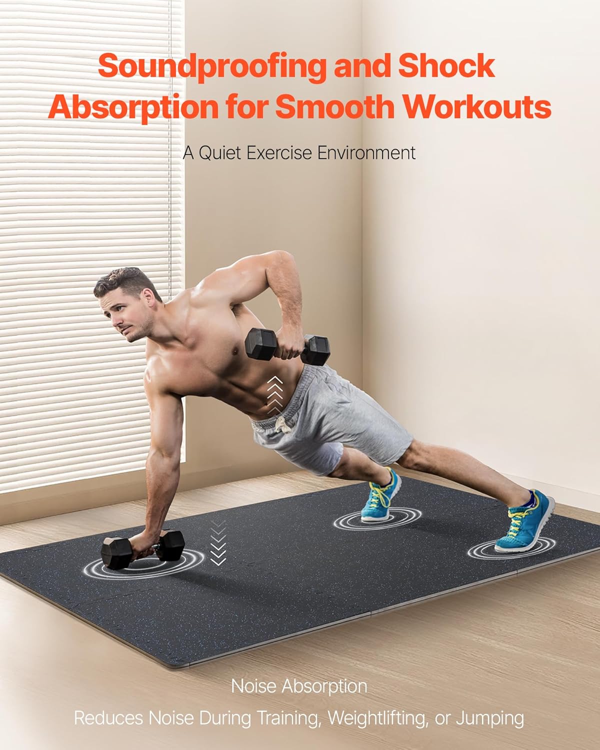 VEVOR 0.56 Inch Thick Gym Floor Mats, 12 Tiles Rubber Top with EVA Foam, 25" x 25" Gym Flooring Workout Mat with 48 sq.ft Coverage, Interlocking Puzzle Gym Mats for Home, Garage, Black & Blue