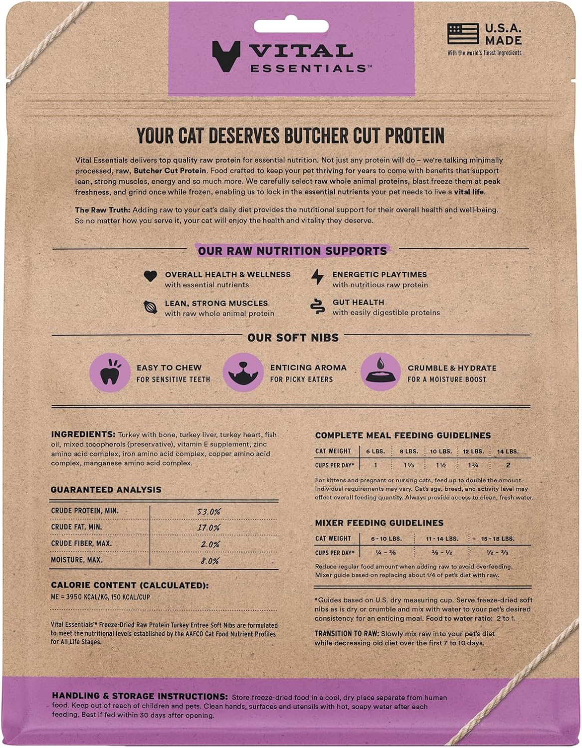 Vital Essentials Freeze-Dried Raw Turkey Meal or Mixer Cat Food Soft Nibs | 99% Turkey, Organs & Bone | 12 oz