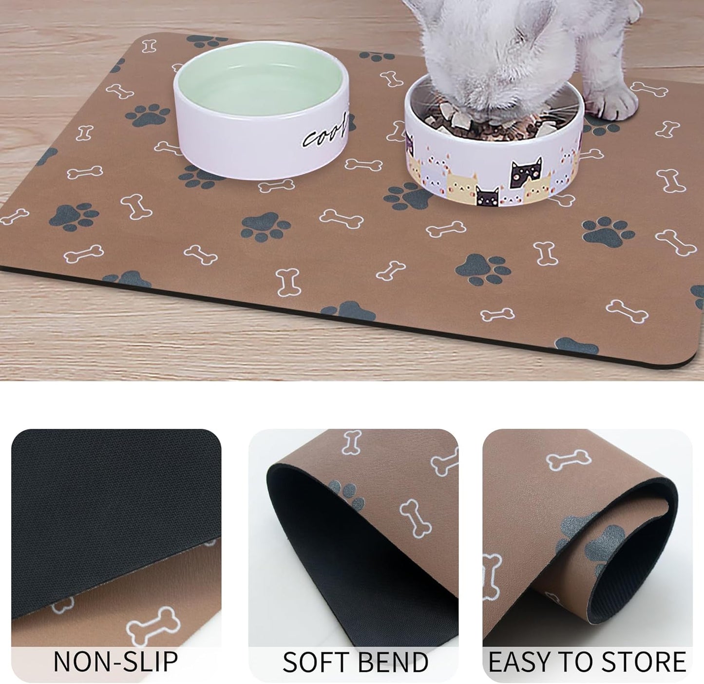 Pet Cat Dog Food Mat Non Slip Mat for Dog Water Bowl Mat Quick Dry Absorbent Cat Feeding Mat, 32 * 17 in, Dark Grey