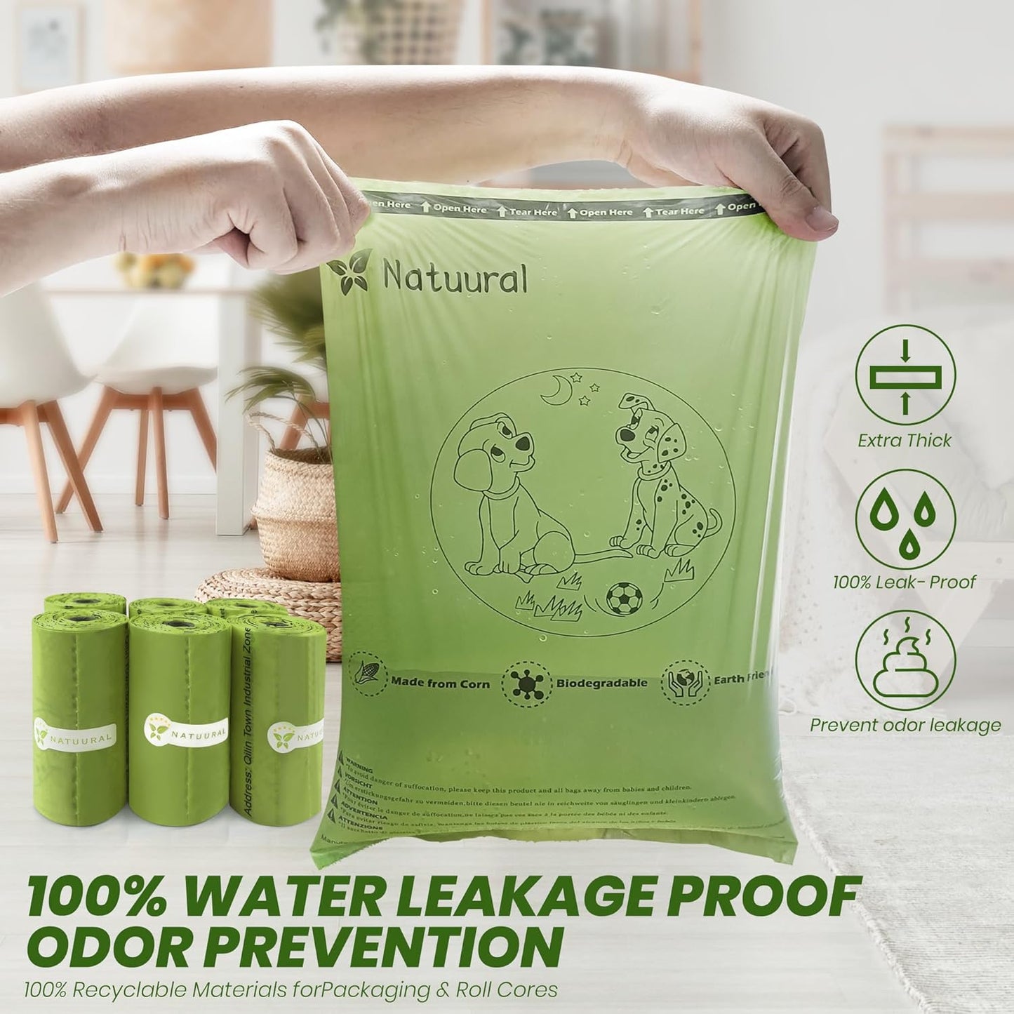 Dog Poop Bags Rolls-600 Counts, 40Rolls, Biodegradable Poop Bags Made of Cornstarch, 100% Leak Proof and Easy to Open (Green)