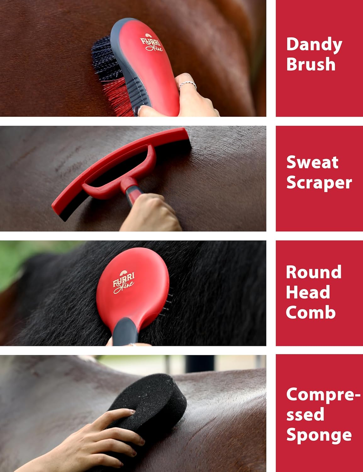 9PCS Horse Grooming Kit Curry Comb Sweat Scraper Horse Bathing Supplies Grooming Tools with Storage Bag Shadowberry
