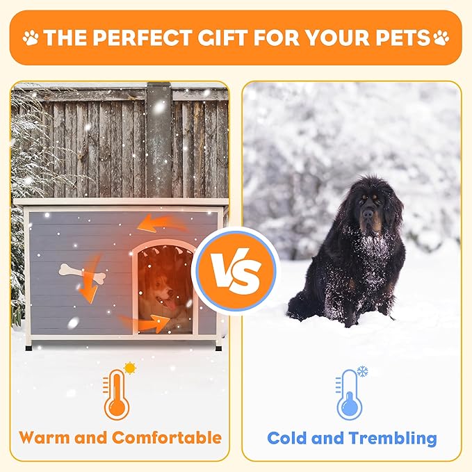 Large Solid Wooden Dog House,Suitable for Both Indoor and Outdoor, Suitable for Large Dogs and Animals of The Following Size, Easy to Clean,Can DIY,45.75" W x 31.25" D x 32.5" H