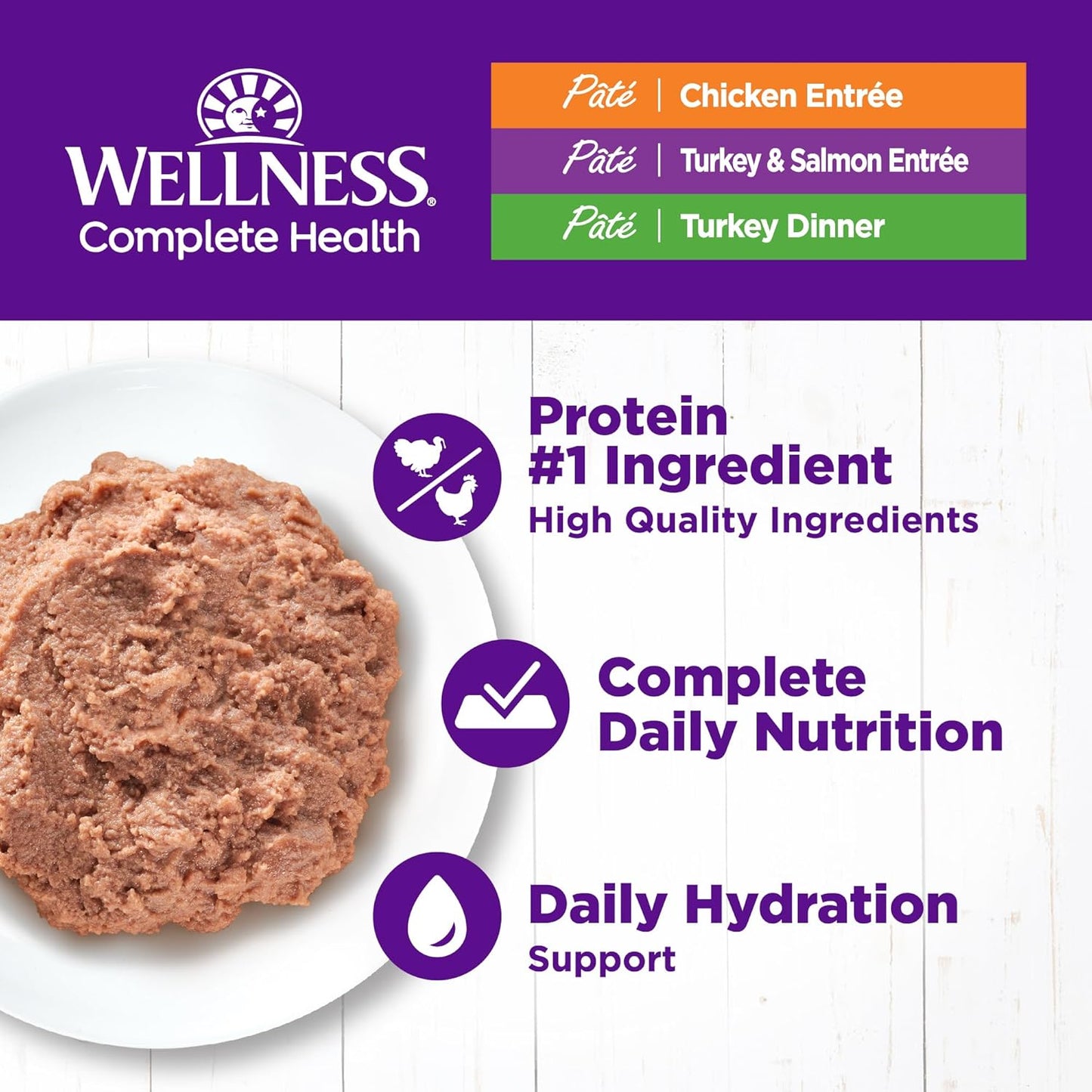 Wellness Complete Health Pate Adult Wet Cat Food, Natural, Protein-Rich, Grain-Free, 3 Ounce, 24 Pack, (Chicken & Turkey Variety Pack)
