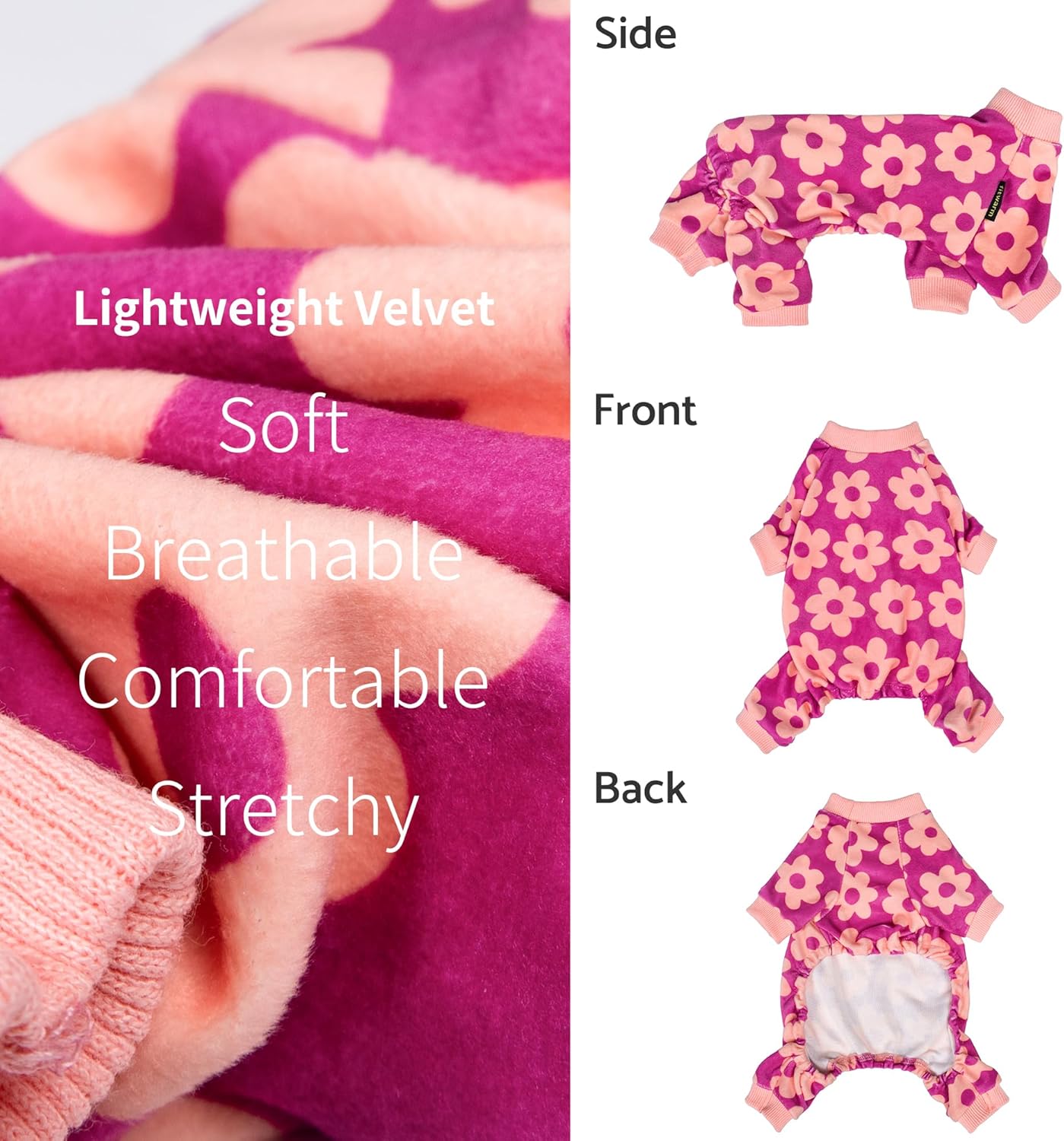 Fitwarm Flower Fleece Dog Pajamas, Warm Winter Dog Clothes for Small Dogs Girl, Cozy Pet Onesie with Feet, Pink, Large