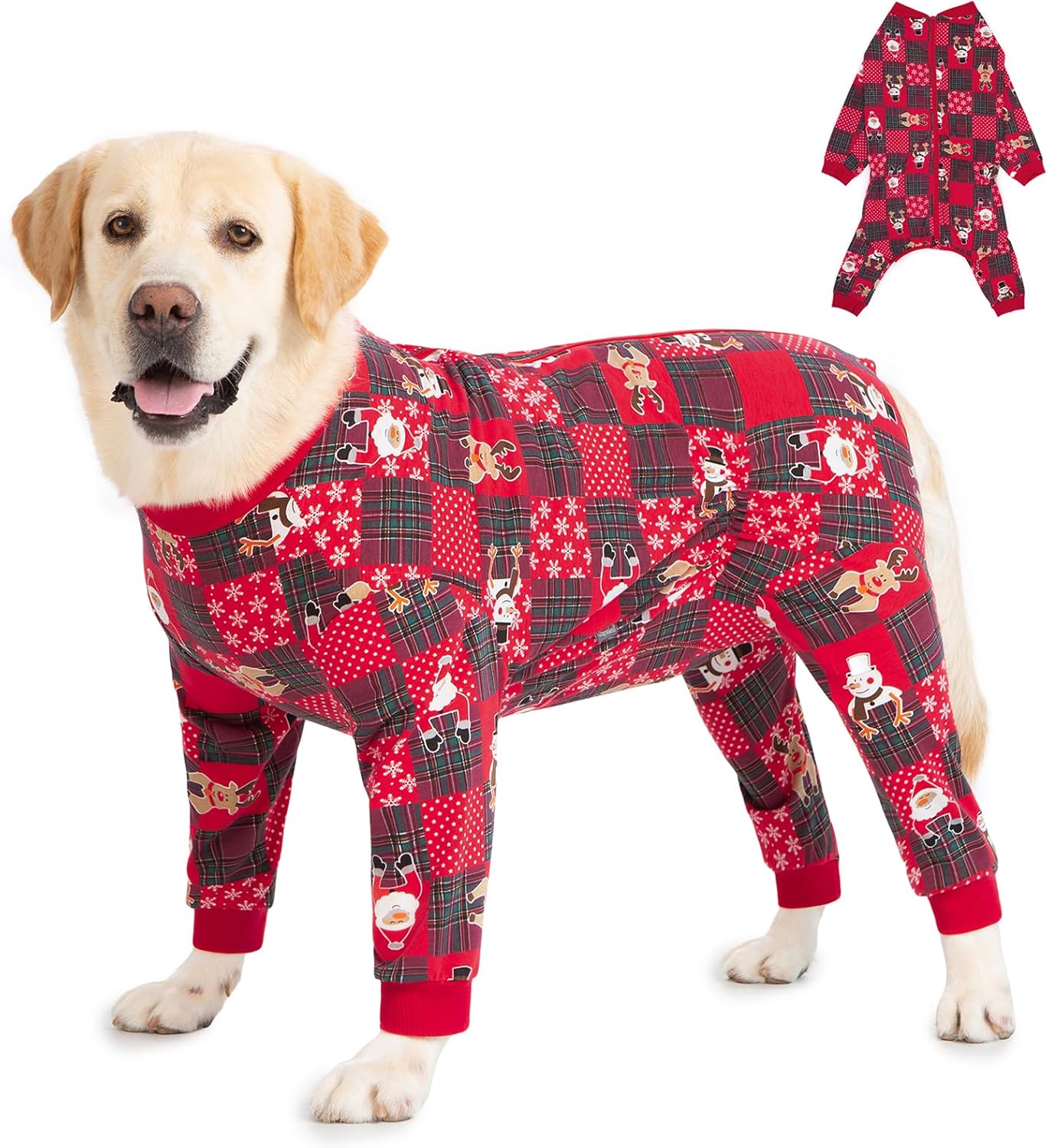 Yeapeeto Dog Onesie Surgery Recovery Suit for Large Medium Bodysuit Dogs Pajamas PJS Full Body for Shedding, Prevent Licking, Wound Protection, Cone Alternative… (Xmas Red, 3XL)