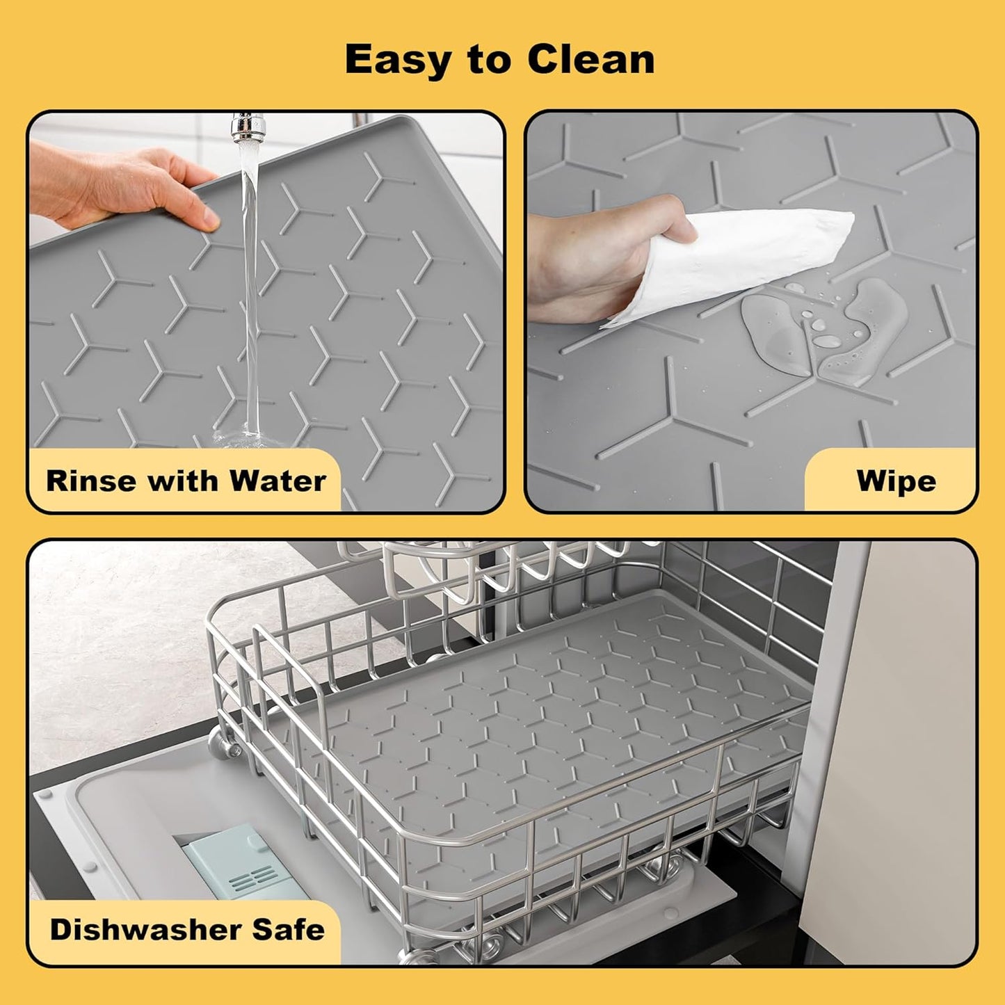 Pieviev Dog Cat Food Bowl Mat, Silicone Waterproof Food Grade Pet Food Mat for Floor, High Raised Edge to Prevent Spills, Non-Slip & Easy Clean Pet Placemat for Dog & Cat Bowls, 24''x16'', Light Gray