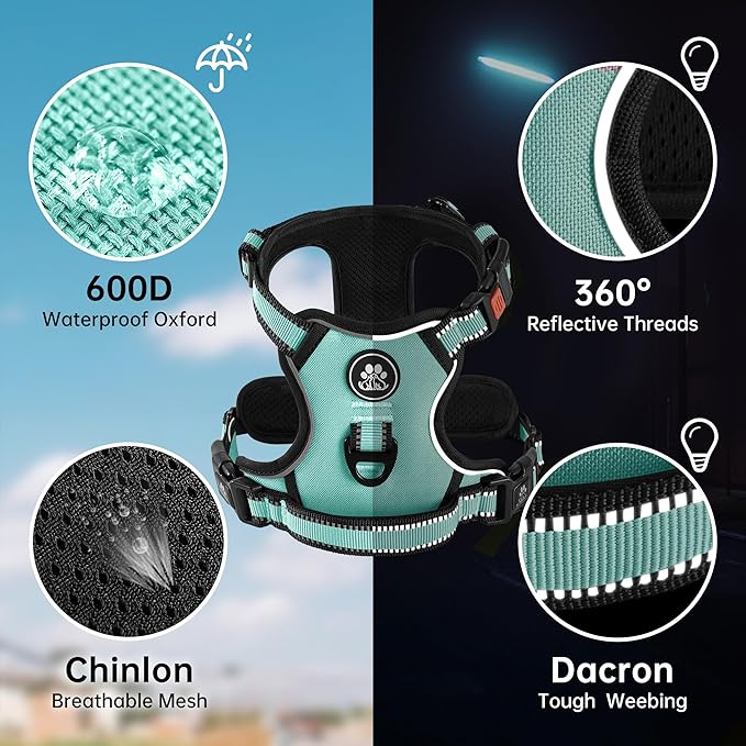 NESTROAD No Pull Dog Harness,Adjustable Oxford Dog Vest Harness with Leash,Reflective No-Choke Pet Harness with Easy Control Soft Handle for Large Dogs(X-Large,Turquoise)