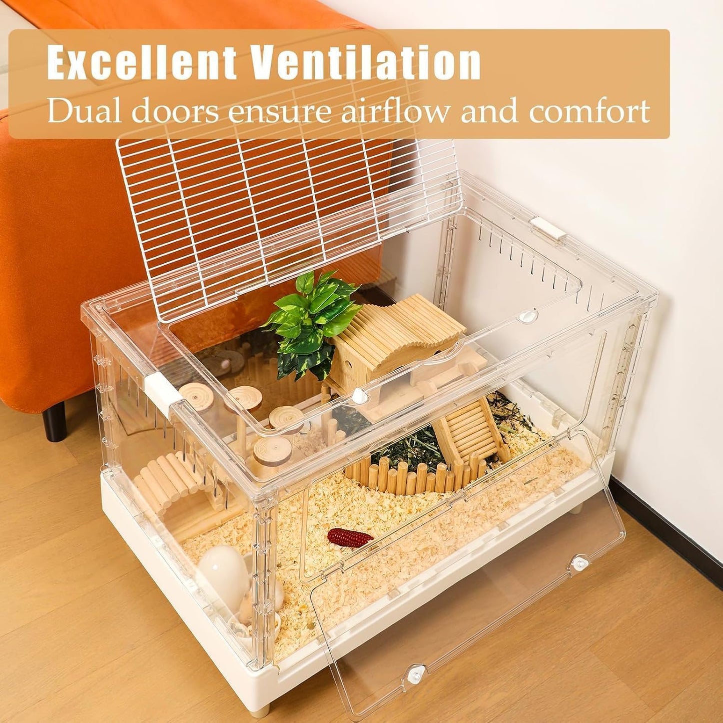 Hamster Cage & Guinea Pig Cages, Acrylic Cage for Small Animal Pets, Large Transparent Gerbil Cage and Habitats, Hedgehog, Dwarf Hamster, Rat, Mouse, Ferret, Bunny, Quail, Extendable, Stackable