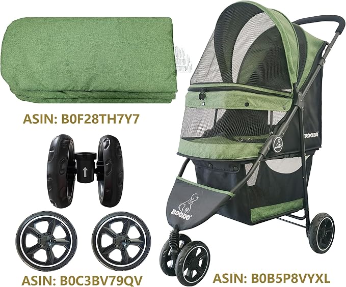 ROODO Pet Stroller Inner Pad for Exclusive Use,Original,Replaceable,Easy to Clean,Set of 3 pc(Green)