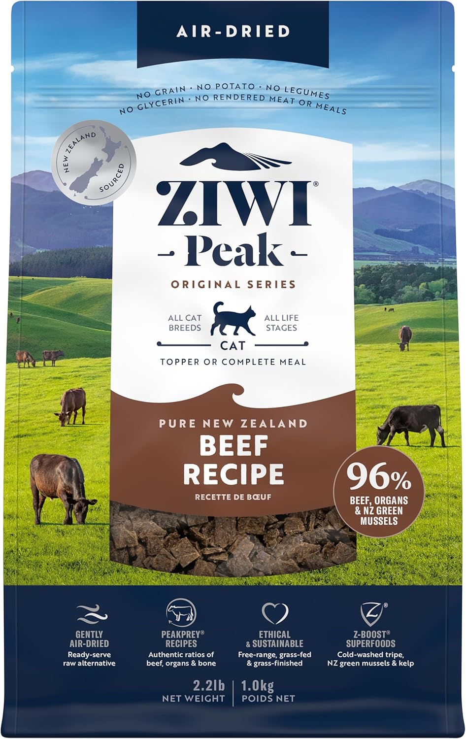 ZIWI Peak Air-Dried Cat Food – Beef - All Natural, High Protein, Grain Free, Limited Ingredient w/ Superfoods (35.2oz)