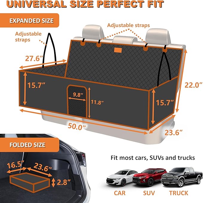 Back Seat Extender for Dogs Cats,Car Seat Cover with Hard Support,Waterproof Dog Hammock for Car Travel,Foldable Camping Bed Mattress for SUV Truck(Black)