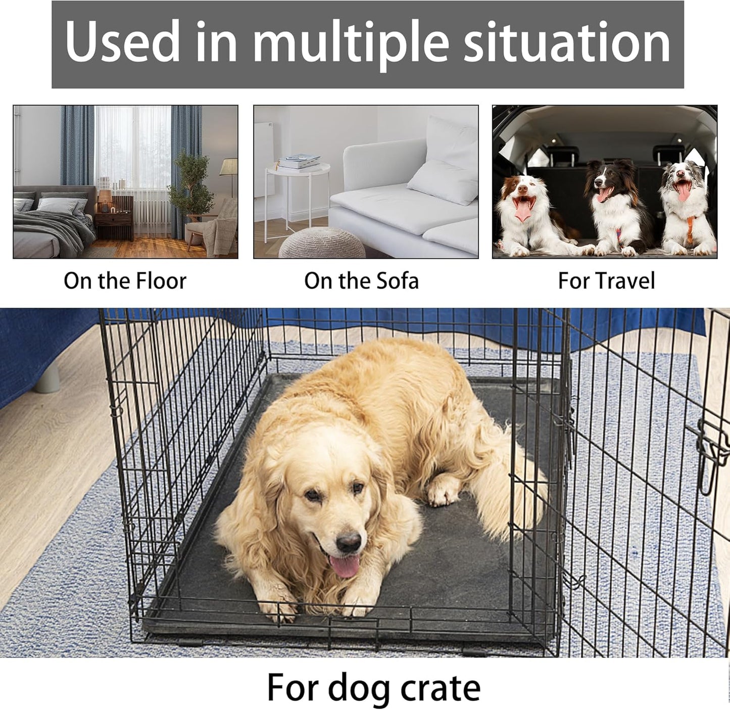 KHONSU PET Dog Bed Mat for Crate 1.1in Slim Cooling Pad Reversible Flannel & Waterproof Canva for Dogs up to 130 lbs