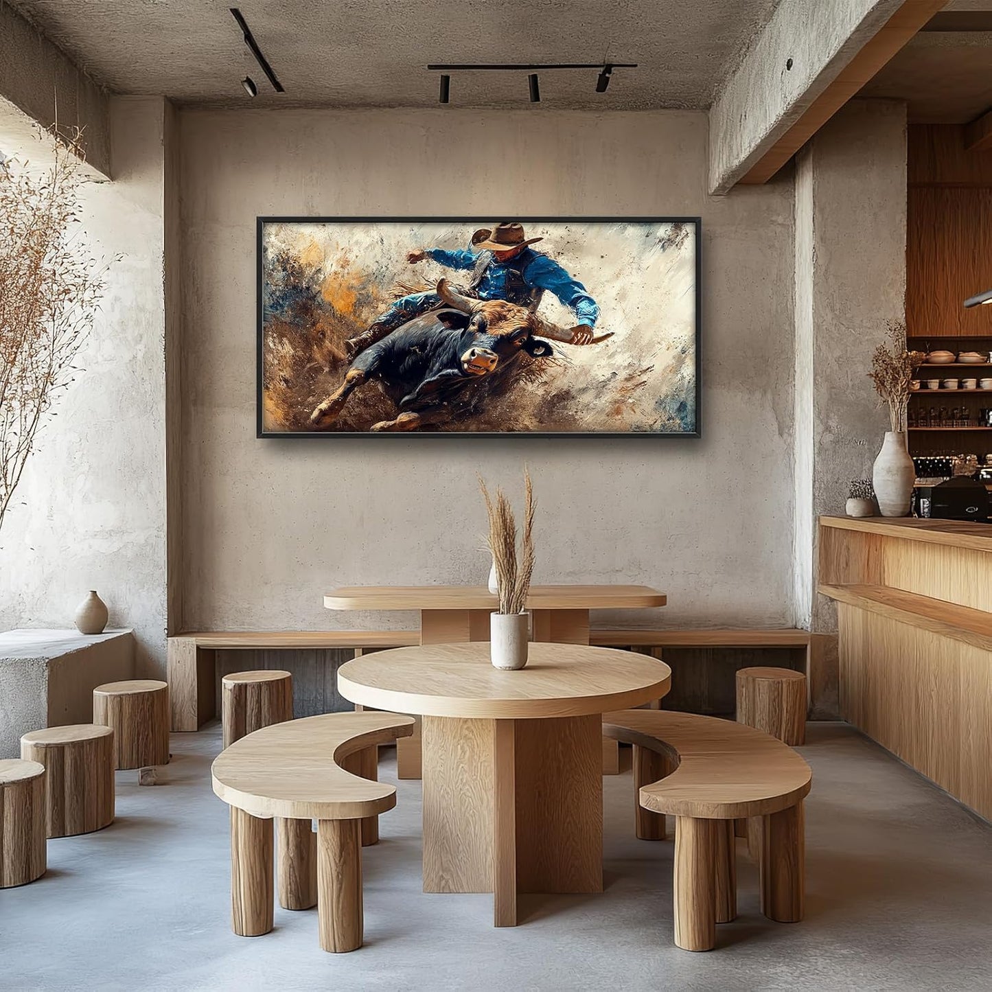 Framed Large Western Cowboy Wall Art, Oversized Rustic Cow Wall Decor for Living Room, Dusty Canvas Painting Pictures Vintage Artwork Home Decoration for Living Room Bedroom Office 60"x30"