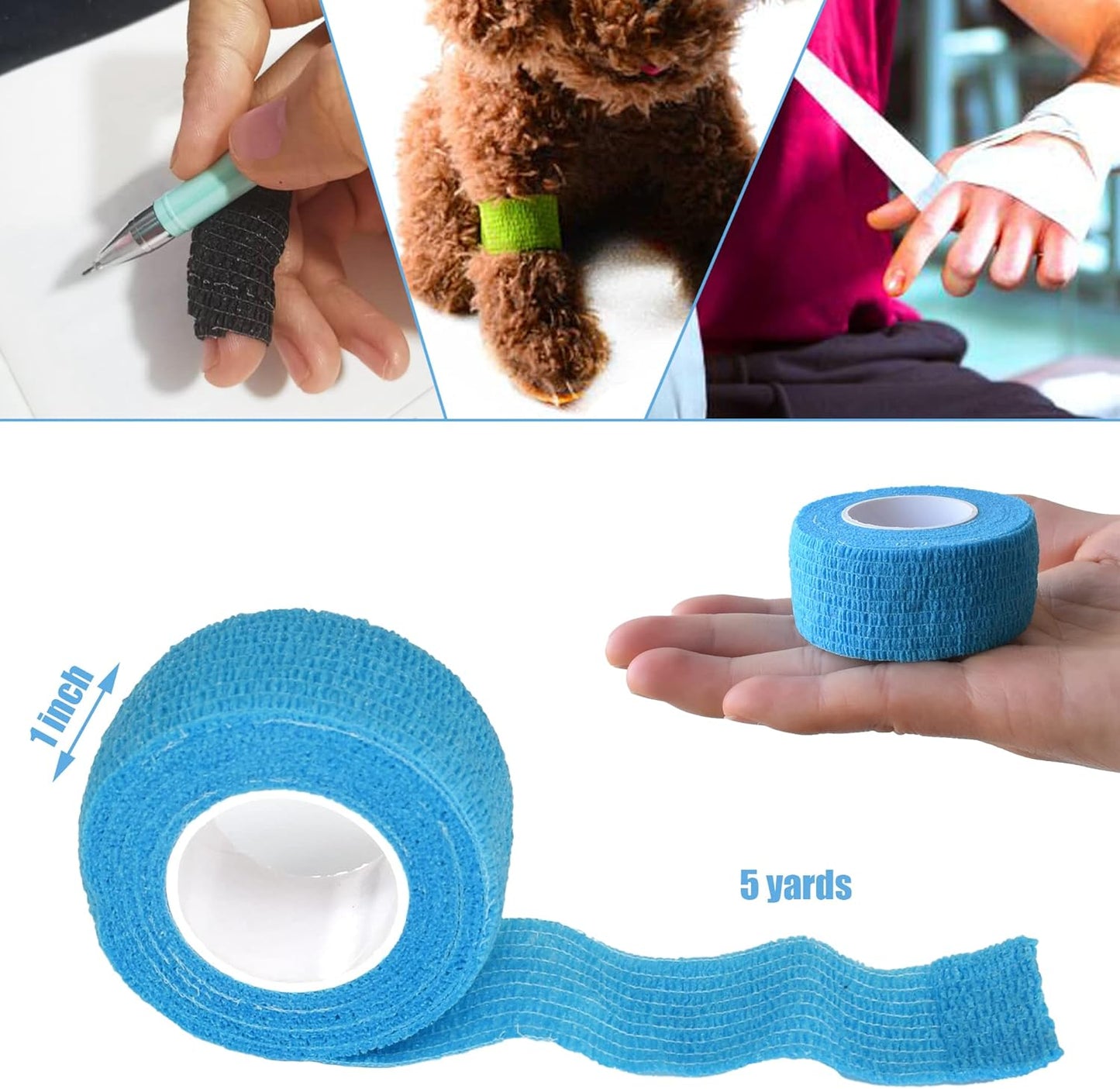 9 Pack 1" x 5 Yards Self Adhesive Bandage Wrap Self Stick Wrap for Ankle, Wrist, Finger, Sports, Breathable Cohesive Vet Tape for Pets (Light Blue)