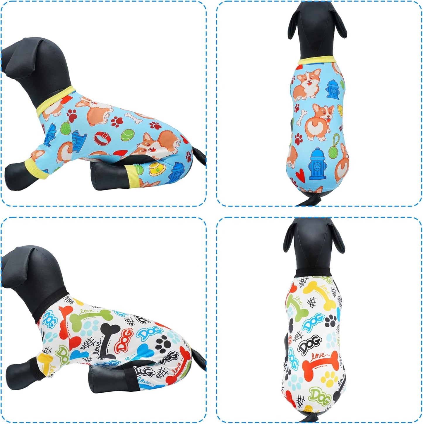 2PCS Dog Pajamas for XXL Sized Dog Pjs Clothes Puppy Onesies Outfits Pet Jammies Boy Girl Male Female Apparel Soft Strechy Paw Bone Print XXL