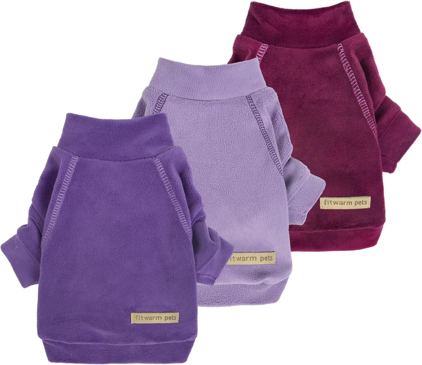 Fitwarm 3 Pack Classic Fleece Dog Sweater, Turtleneck Dog Sweatshirt, Dog Winter Clothes for Small Dogs Boy Girl, Pet Pullover Jumper, Cat Apparel, Purple, MediumPurple, Dark Red, XS