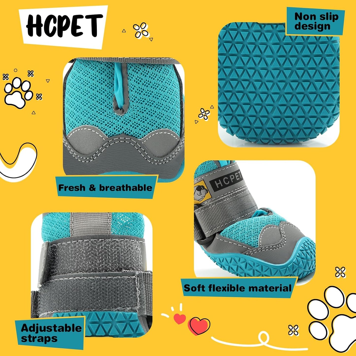 Hcpet Dog Shoes for Large Dogs, Breathable Dog Booties for Small Medium Dogs, Anti-Slip Dog Boots & Paw Protectors for Hot Pavement Winter Snow Hiking with Reflective Straps Blue Size 5