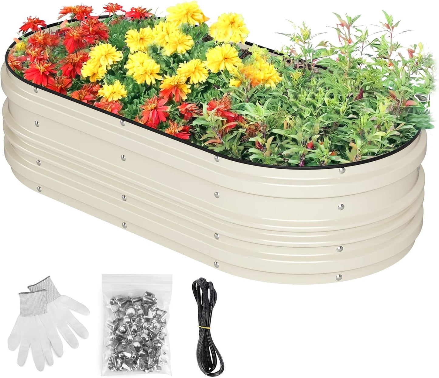 WORKPRO 4x2x1ft Galvanized Raised Garden Bed Set, Rust & Corrosion Protection, Easy Assembly, Safe Edge, Ideal for Vegetables & Flowers, White