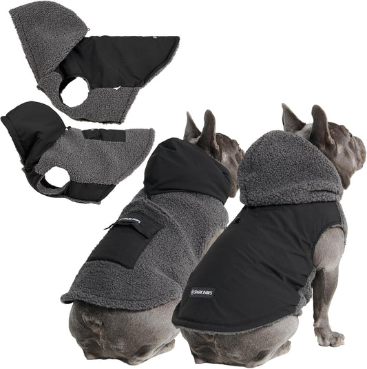 Spark Paws Reversible Dog Sweater, Sherpa Jacket Vest with Warm Fleece Lining, Warm Coat for Winter, Suitable for Small Medium, Large, XL XXL Dogs - Black and Grey - XL