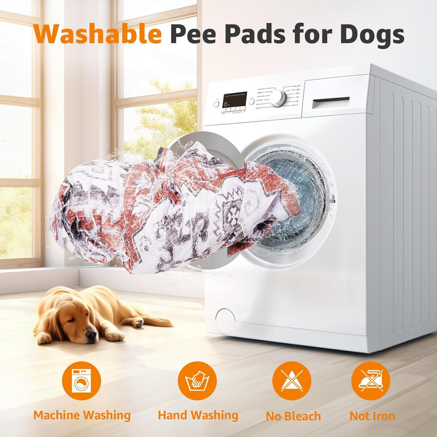 LOOBANI Washable Pee Pads for Dogs, 2 Pack Super Absorbent Reusable Puppy Pads Leakproof Dog Traning Pads, Waterproof Non-Slip Whelping Pad for Floor, Playpen, Crate, Couch-36 x36 (Red-Orange)