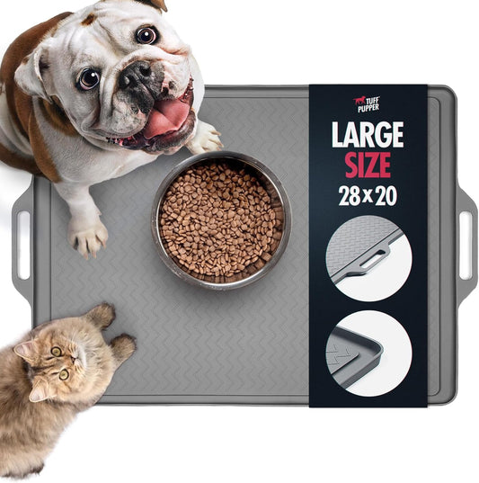Tuff Pupper 28x20 Large Dog Feeding Mat for Food and Water | Dog Food Mats for Floors | Waterproof Dog Water Bowl Mat | Dog Placemats Pet Food Mat | Silicone Feeding Mat for Cats and Cat Bowls