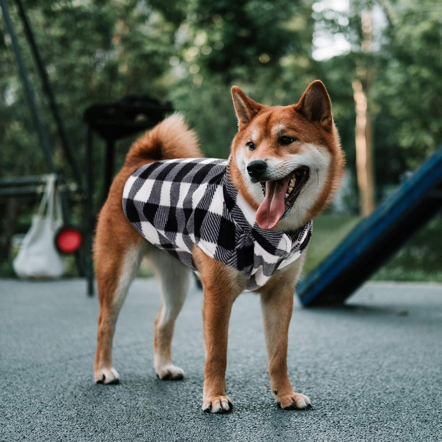 ASENKU Dog Sweater, Plaid Dogs Fleece Vest, Soft Comfortable Pet Pajamas, Warm Winter Puppy Shirt, Cold Weather Coat Jacket Pet Clothes for Small & Medium Dog Breeds (M, Black)