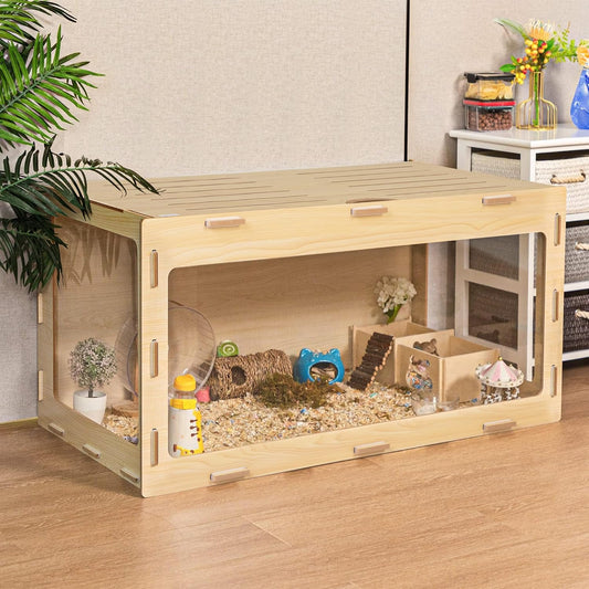 COZIWOW Wooden Hamster Cage Chewproof, Bigger World - 32" Large Hamster Cages and Habitats, Openable Top & 3 Side Acrylic Sheets, Small Animal Cage Pet House for Syrian Dwarf Guinea Pig Chinchilla