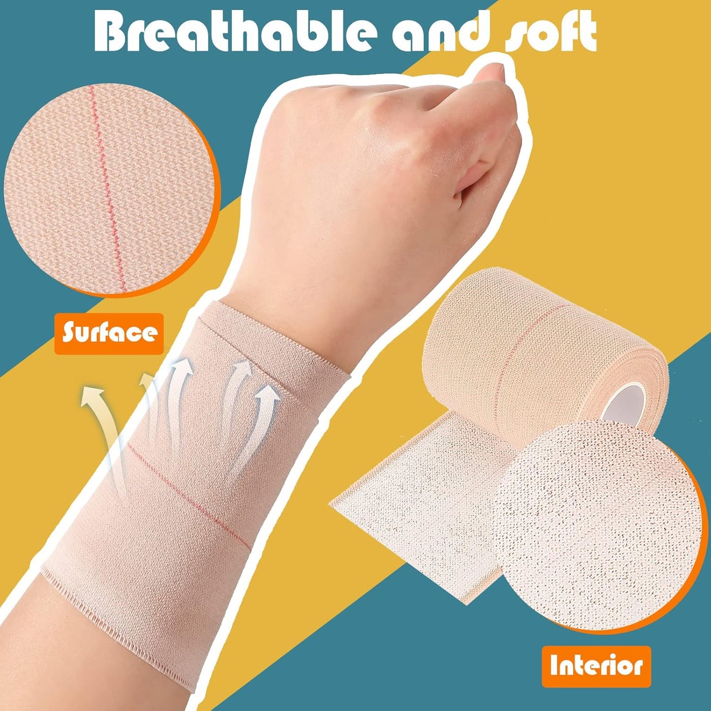 4 Rolls Elastic Tape Adhesive Elastic Tape Self Adhesive Bandage Wrap Flexible Stretch Bandages for Sports Ankle, Knee and Wrist Sprains Animal Pets, 5 Yard (3 Inch in Width)