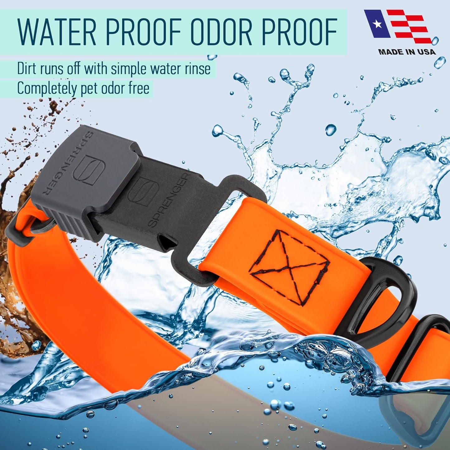 Dogline Biothane Waterproof Dog Collar with Herm Sprenger Stainless Steel Quick Release Buckle – Heavy Duty Tactical Durable Collar for Dogs – Comfortable and Safe Pet Collar, W 1" L 15-25", Orange