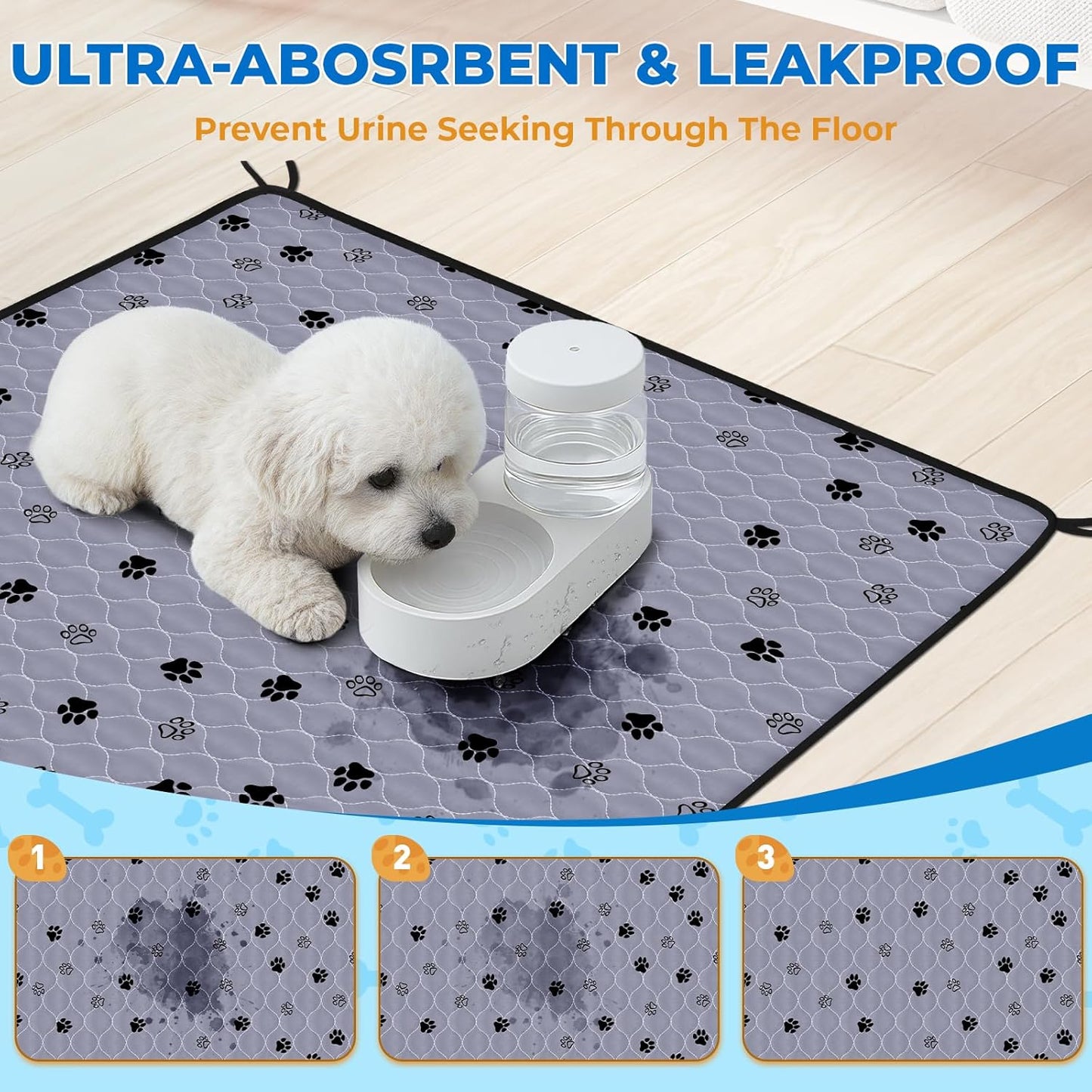 Fostanfly Washable Pee Pads for Dogs, 2 Pack 36"x48" Superior Reusable Puppy Pads, Waterproof Mat Protects Against Urine Leakage, Non-Slip Grip Prevents Slipping and Bunching for Dog, Puppy