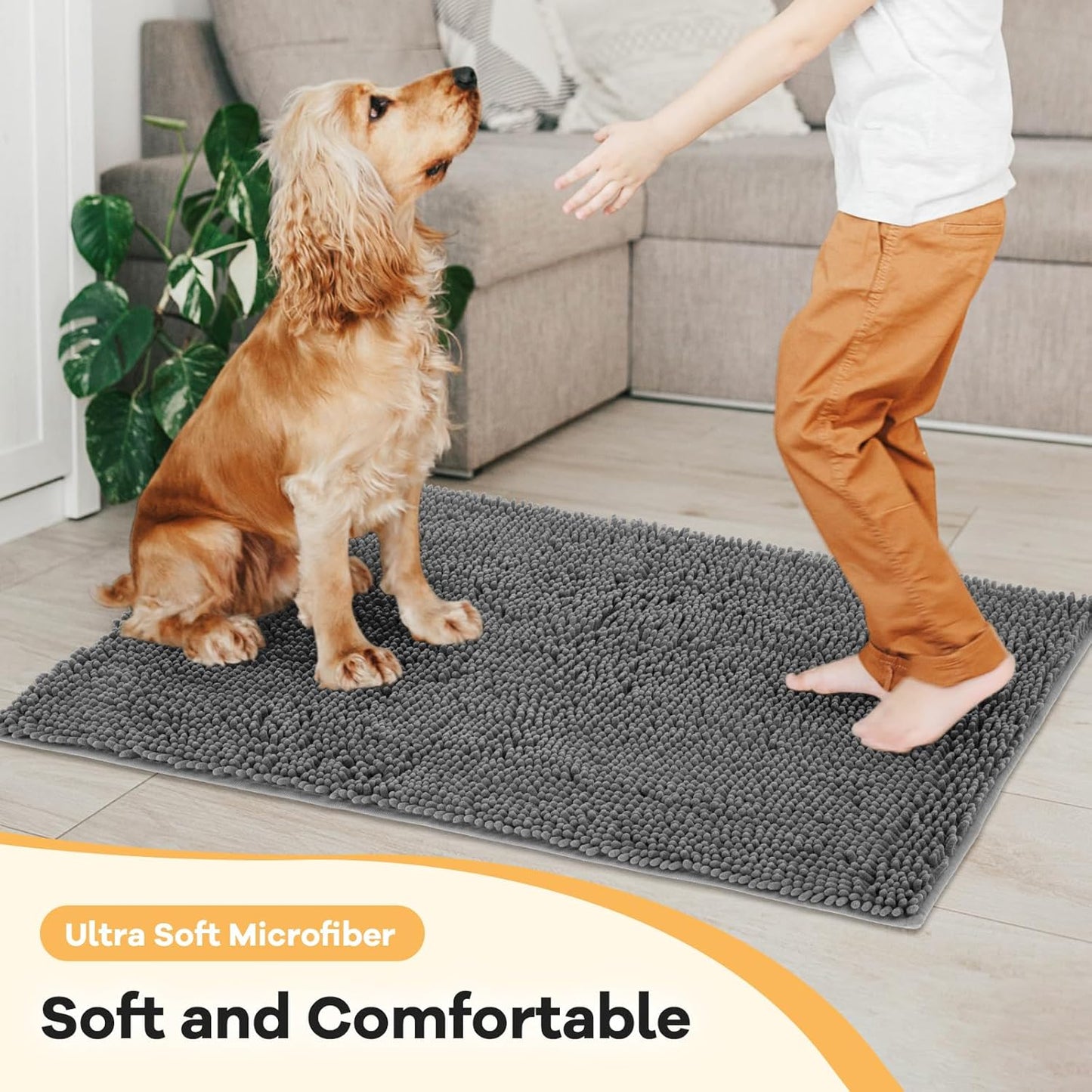 Absorbent Dog Door Mat for Muddy Paws, 72" x 24" Chenille Indoor Mats for Entryway, Trap Dirt Front Door Mat Indoor Entrance Washable Non Slip Soft