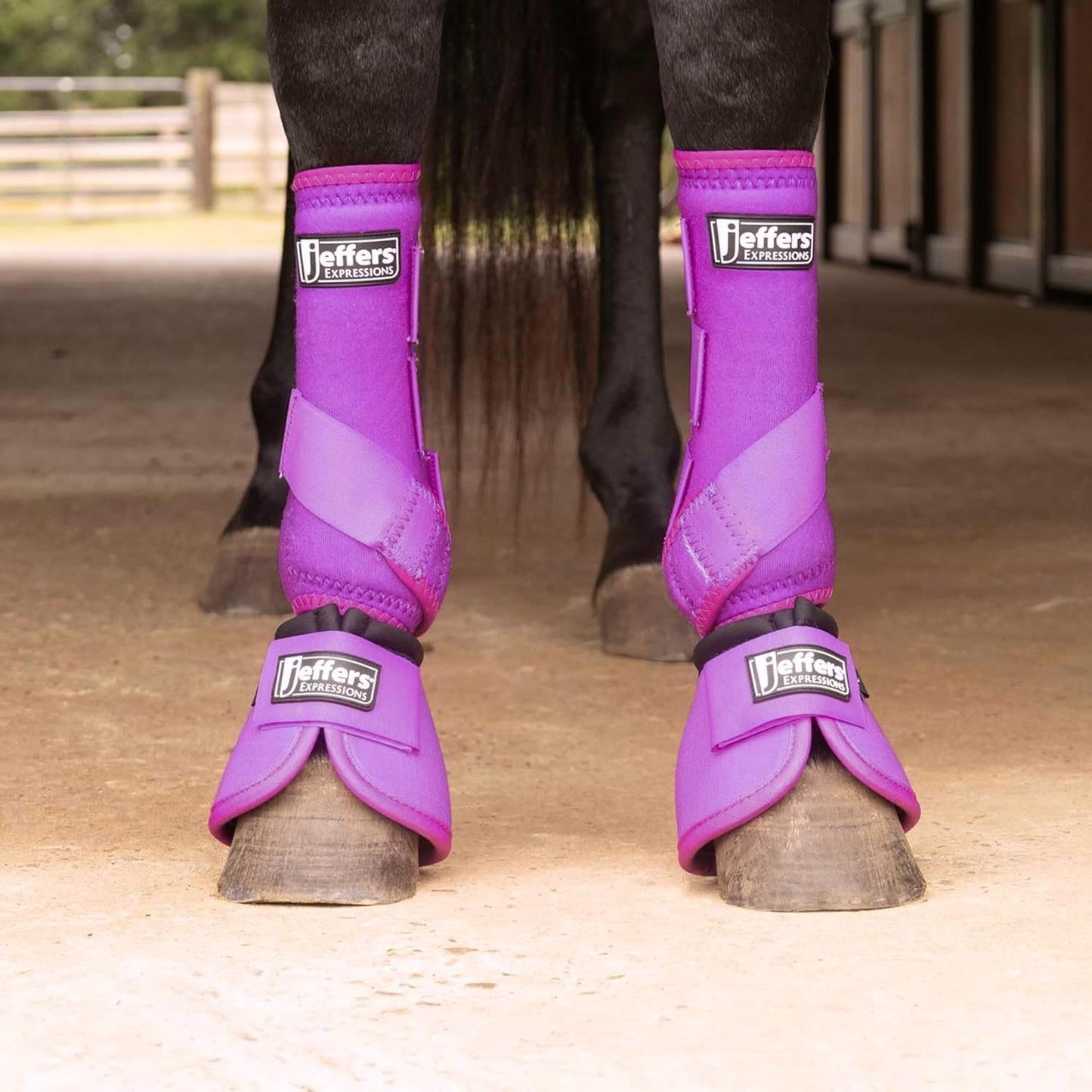 Jeffers Expression Neon Horse Boots 1 Pair - Purple & Pink, Breathable Neoprene, Secure Strap Closures, Durable Premium Protection for Jump Training & Trail Riding - Front & Hind, Small Size