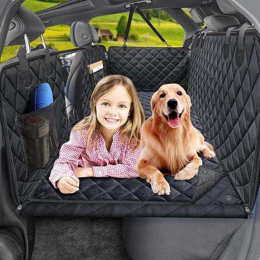URPOWER Dogs Back Seat Extender with Non-Slip Blanket - Hard Bottom Dog Car Seat Cover & Removable Dog Bed Mat, Waterproof Dogs Hammock for Car, SUV & Small Truck, Pet Backseat Protector Holds 400lbs