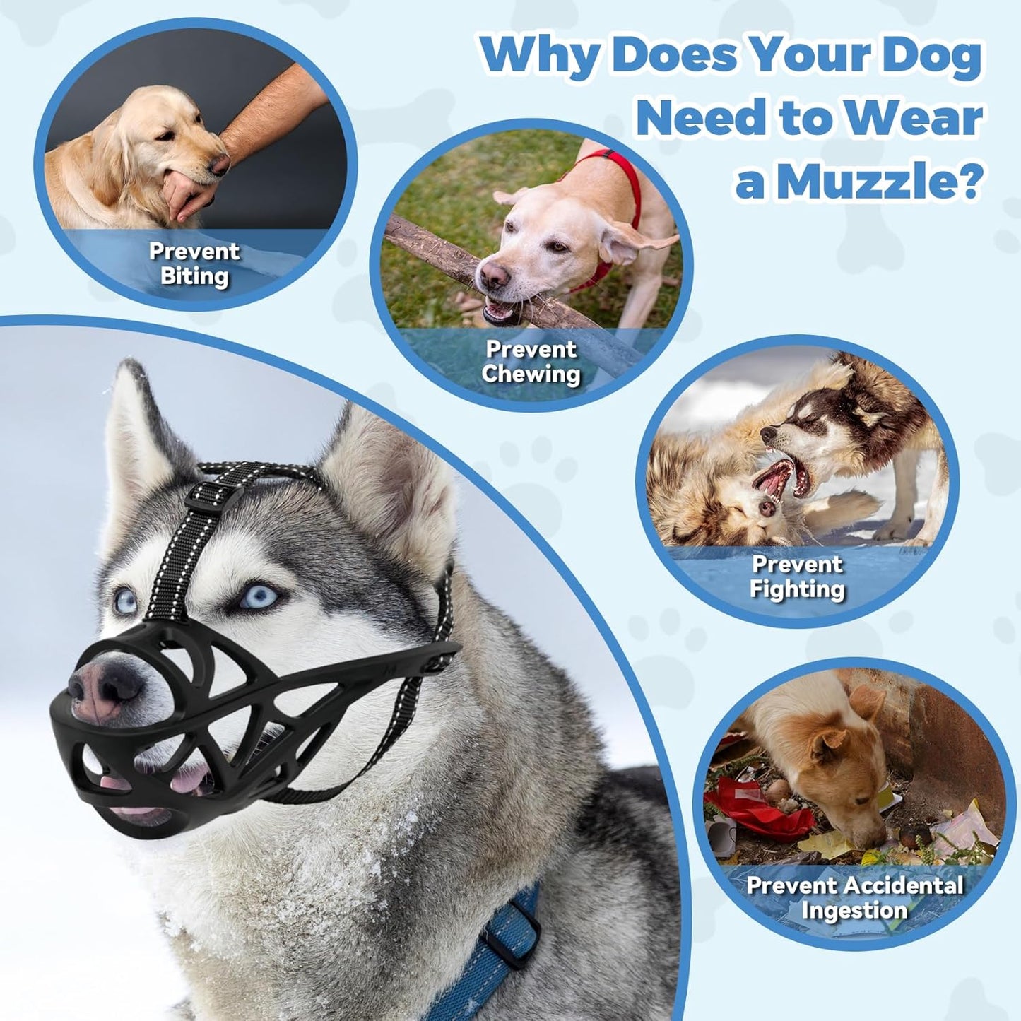 Dog Muzzle for Large Dogs, Breathable Basket Muzzles for Small, Medium and X-Large Aggressive Dog, Allows Panting Drinking, Suitable for Grooming Trimming Training (Black, L)