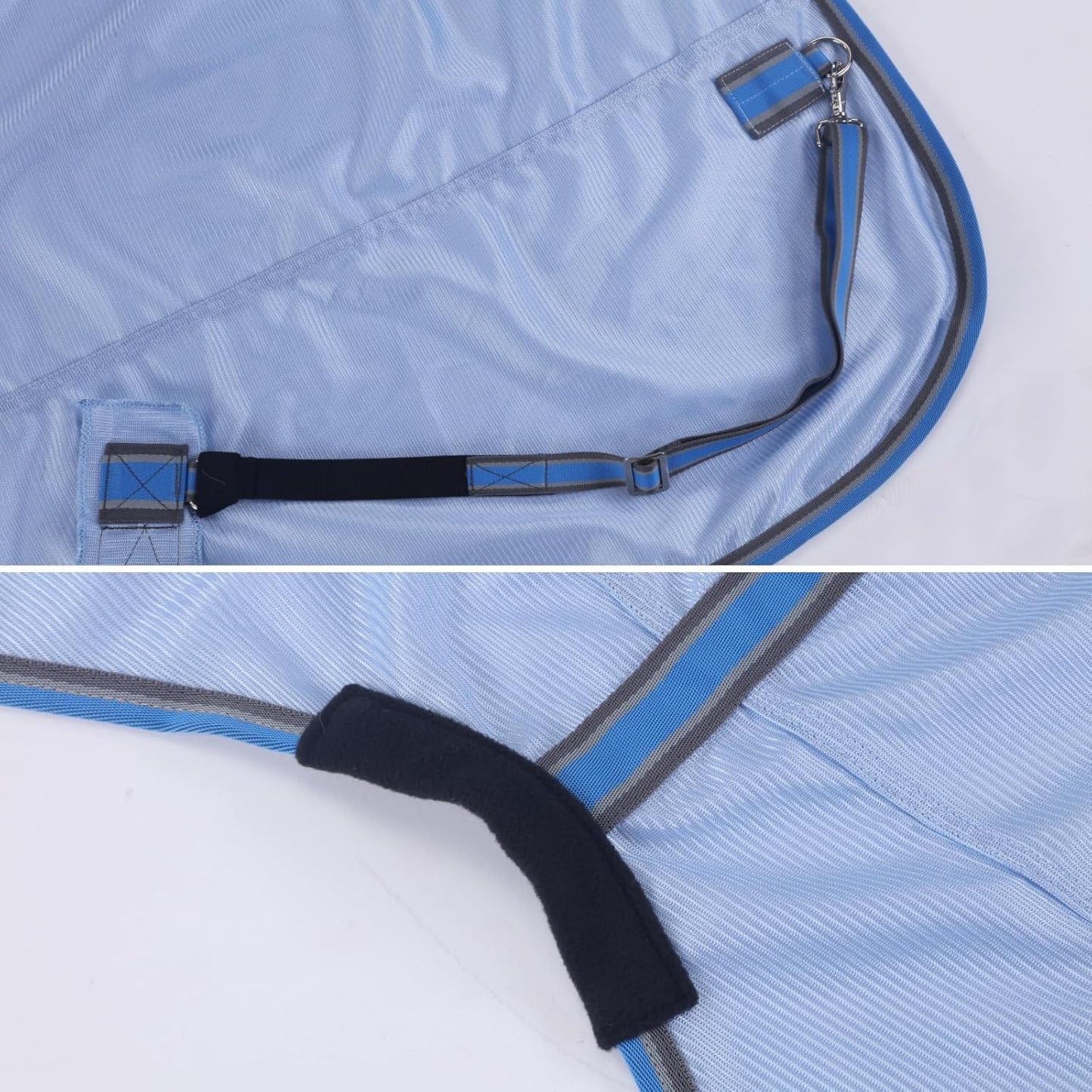 Horse Fly Sheet, Standard Neck Comfy Mesh Fly Sheet for Horses, Equine Summer Sheets UV-Protective Lightblue 63