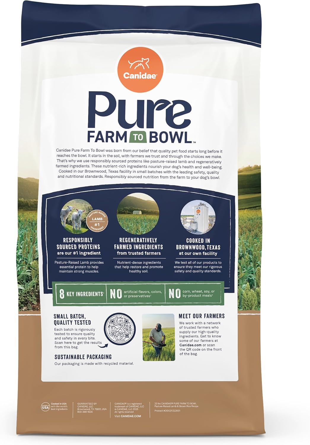 CANIDAE Pure Farm to Bowl Pasture-Raised Lamb & Brown Rice Dog Food, Adult Dog Food, 4lb