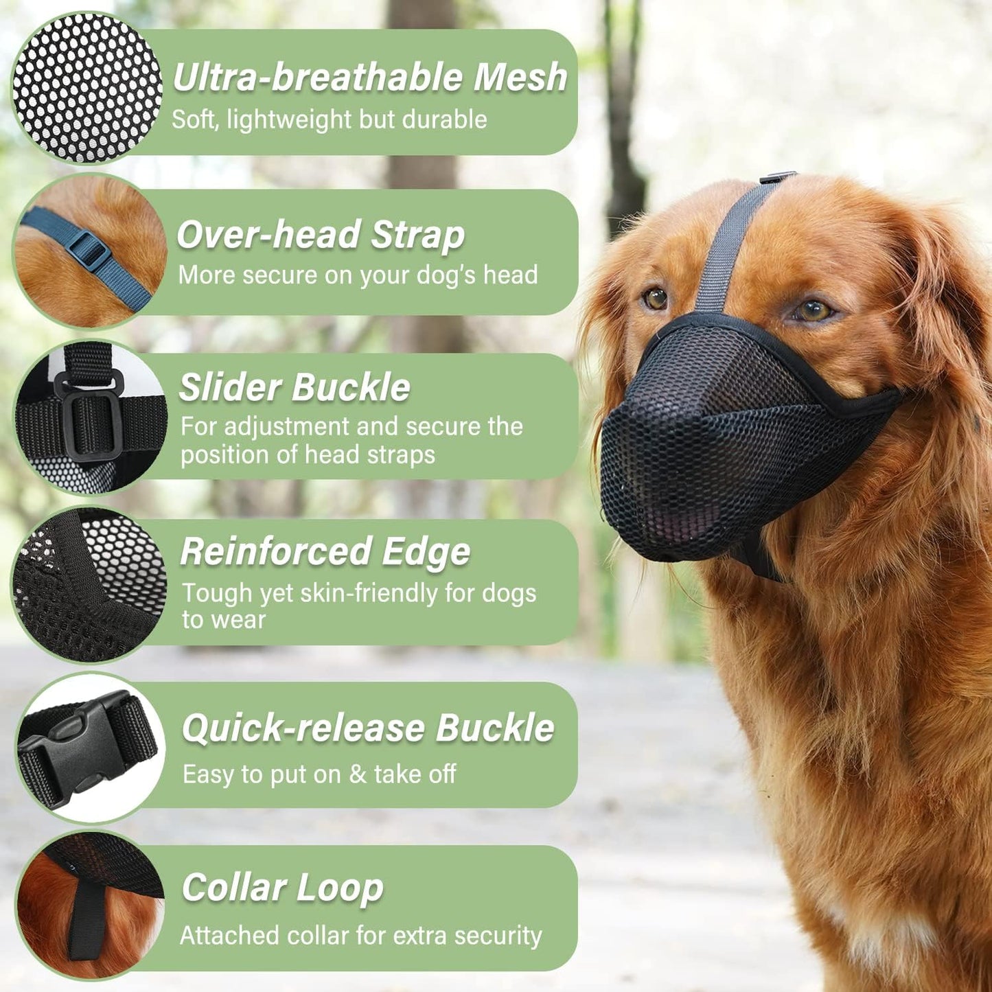 Mayerzon Dog Muzzle, Patented Soft Mesh Muzzle for Small Medium Large Dogs for Scavenging Biting Licking and Chewing, Allows to Pant and Drink (M, Black)