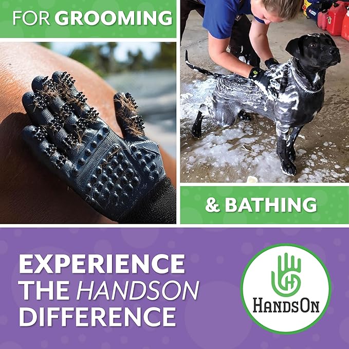 Handson Pet Grooming Gloves - Patented #1 Ranked, Award Winning Shedding, Bathing, Hair Remover Gloves - Gentle Brush for Cats, Dogs, and Horses (Purple, Large)