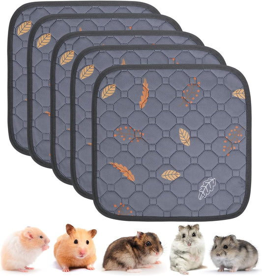 Sunheir Washable Pee Pads for Small Pet 5-Pack, Reusable Pet Training Pads Absorbent & Leak-Free, Waterproof Pee Pads for Dog Cat Rabbit Guinea Pig Hamster, Whelping Pad (Leaves - Deep Grey, 12x12)