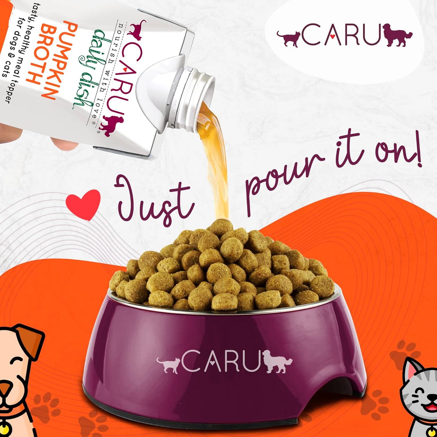 Caru - Daily Dish Pumpkin Broth Meal Topper for Dogs & Cats - Savory Pour-Over Broth - Pack of 3