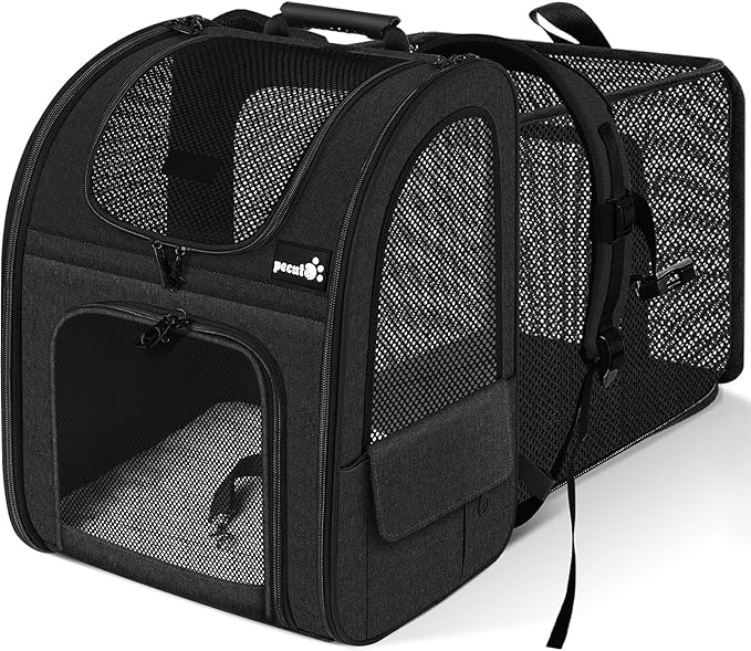 Pecute Pet Carrier Backpack, Large Cat Carrier Backpack, Expandable Cat Backpack with Breathable Mesh for Medium Large Cats, and Small Dogs, Dog Backpack Carrier for Travel Hiking Black