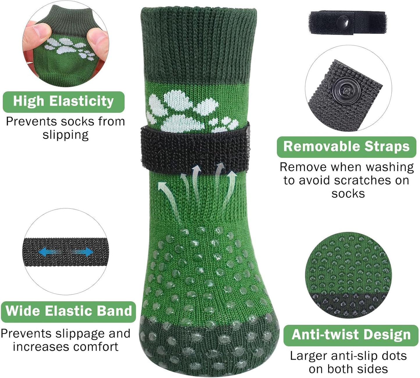 SCENEREAL Anti Slip Dog Sock to Prevent Licking Paws for Hardwood Floors, Boots & Paw Protector Shoes for Hot/Cold Pavement with Grippers, Double Sides Grips for Small Medium Large Senior Dogs, S