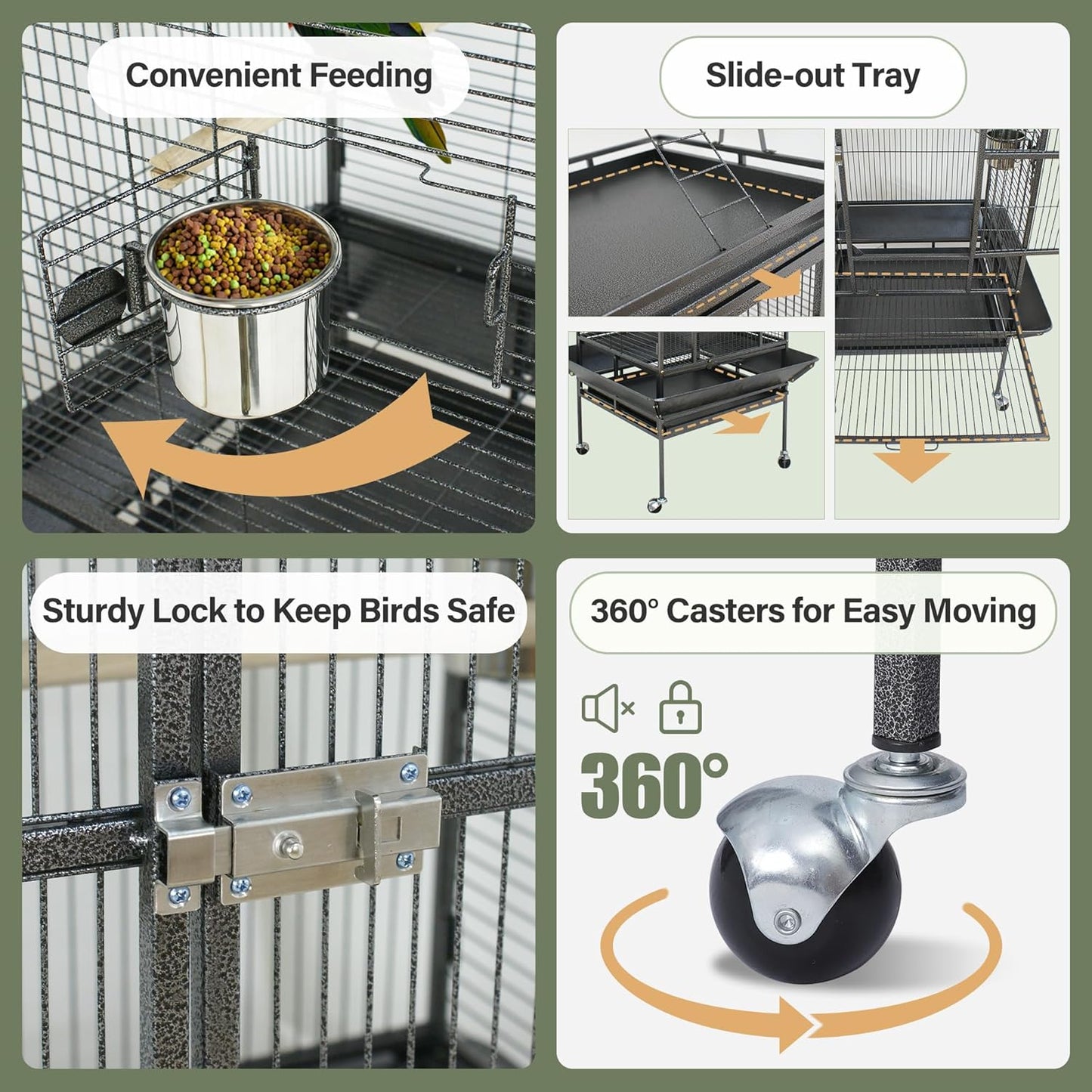 ZENY 68-Inch Birdcage, Playtop Parrot Cage, Wrought Iron Bird Cage with Rolling Stand, Heavy-Duty Pet Bird House for Parrot Cockatiel Cockatoo Parakeet Macaw Finches, Black