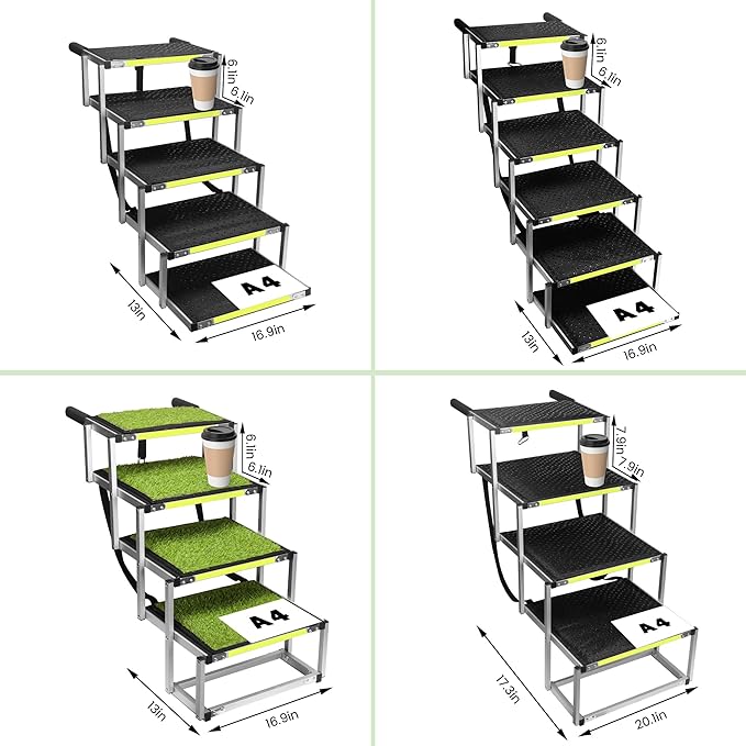 Sturdy 5-Step Aluminum Frame Dog Stair with 1680D PVC Fabric - Non-Slip, Lightweight & Portable - Ideal for Car, SUV, Truck Access - Black (98x67x43cm)