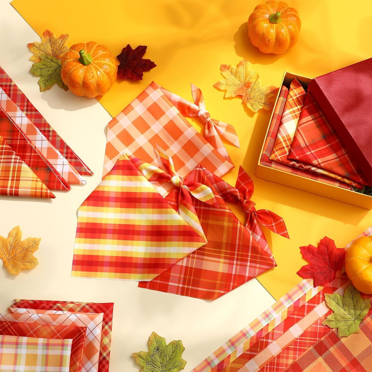 Weewooday 50 Pcs Fall Dog Bandanas Bulk Plaid Bandanas for Dogs Autumn Soft Doggie Bibs Adjustable Triangle Scarves for Small Medium Large Pet Costume(Plaid Pattern, 31.5 x 21.7 x21.7 Inch)