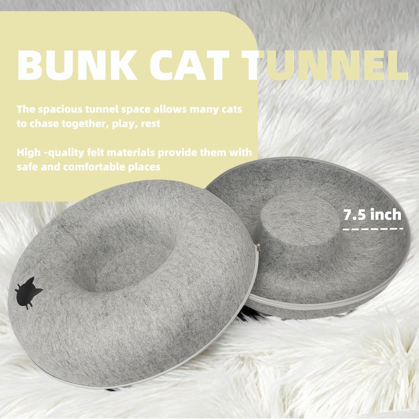 Donut Cat Tunnel Bed Peekaboo Cat Cave for Large Cats Up to 30 Lbs, Kitty Interactive Playing Tent House for Multiple Cats,Detachable,Scratch Resistant (Light Gray, Medium - 20 Inch Diameter)