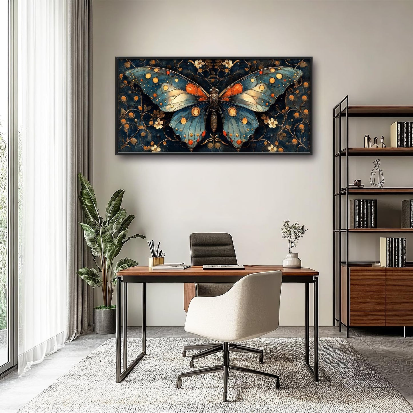 Large Butterfly Wall Art for Living Room, Butterfly Canvas Oversized Wall Decor, Floral Aesthetics Framed Pictures Painting Print Artwork for Bedroom Office 60L" x 30W"